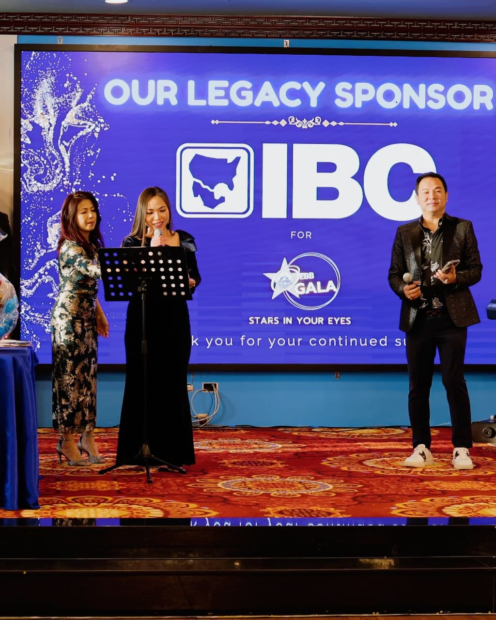 OEBB Gala presenters on stage thanking IBC Bank, our Legacy Sponsor